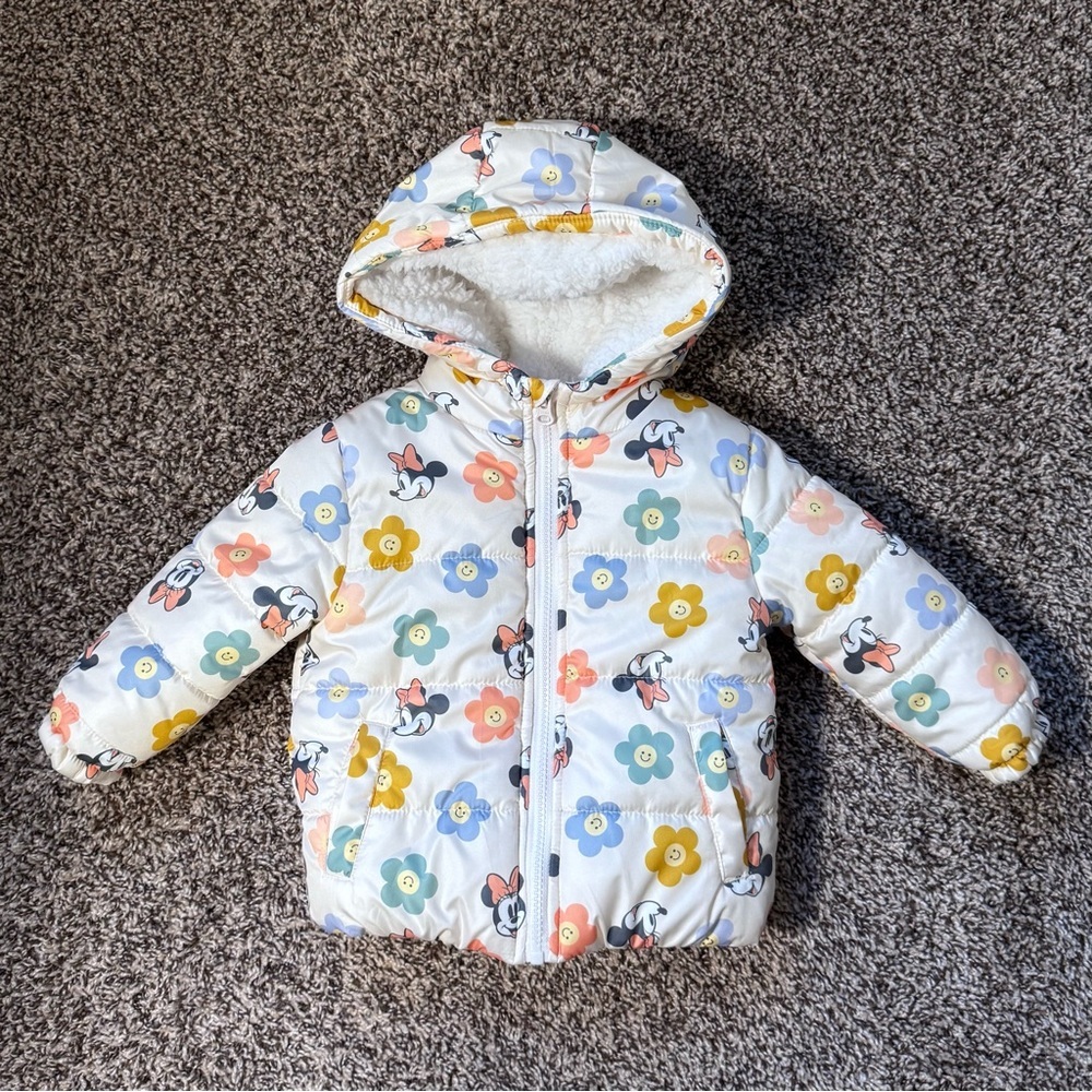 Toddler Minnie Mouse Hooded Puffer Jacket - 2T EUC